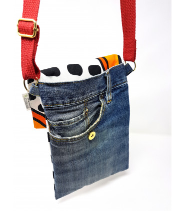 Orange Upcycled Denim Cross body bag