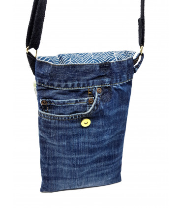 Blue chevron Upcycled Denim Cross body bag