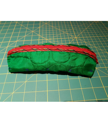 Quilted Green Silk Upcycled zipped case
