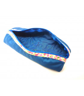 Quilted Blue Silk Upcycled zipped case