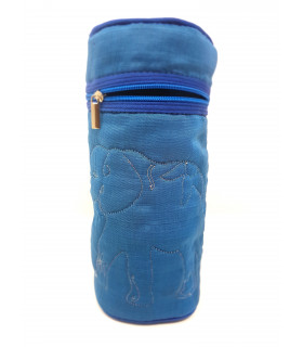 Upcycled Tall silk quilted case with embroidered elephant motif