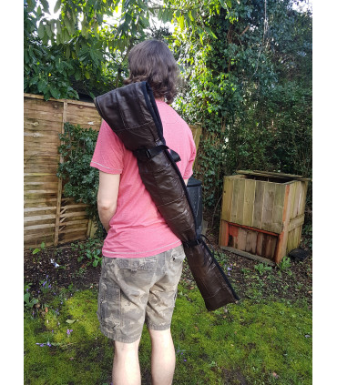 Full leather exterior with black trim and strap