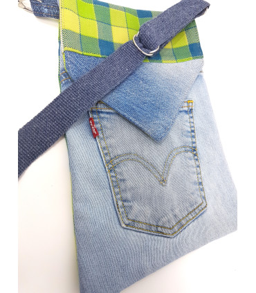 Upcycled Green Wool & Denim Cross body bag
