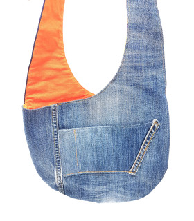 Curvy Upcycled Orange & Denim Cross body bag