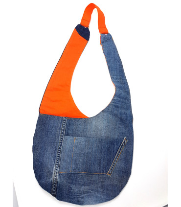 Curvy Upcycled Orange & Denim Cross body bag