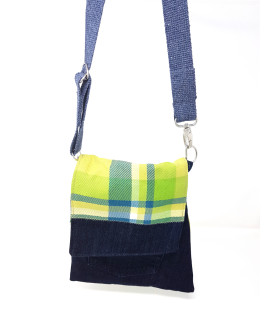 Upcycled Green Wool & Dark Denim Cross body bag
