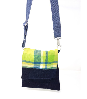 Upcycled Green Wool & Dark Denim Cross body bag