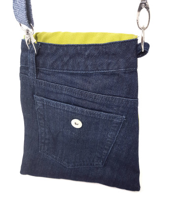 Upcycled Green Wool & Dark Denim Cross body bag