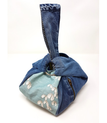 Upcycled Jeans Japanese knot bag with a twist