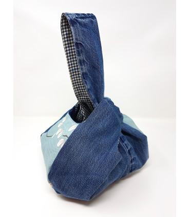 Upcycled Jeans Japanese knot bag with a twist