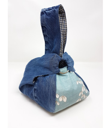 Upcycled Jeans Japanese knot bag with a twist