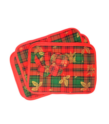 Upcycled set of two Christmas Placemats and coasters - Handmade from tartan fabric